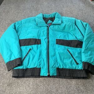 Vintage Steep Slopes Mens XL 90s Aqua Blue Black Ski Jacket Coat Puffer Full Zip